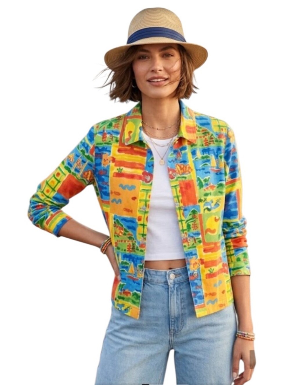 Coldwater Creek Cropped Colorful‎ Cotton Whimsical Jacket Medium